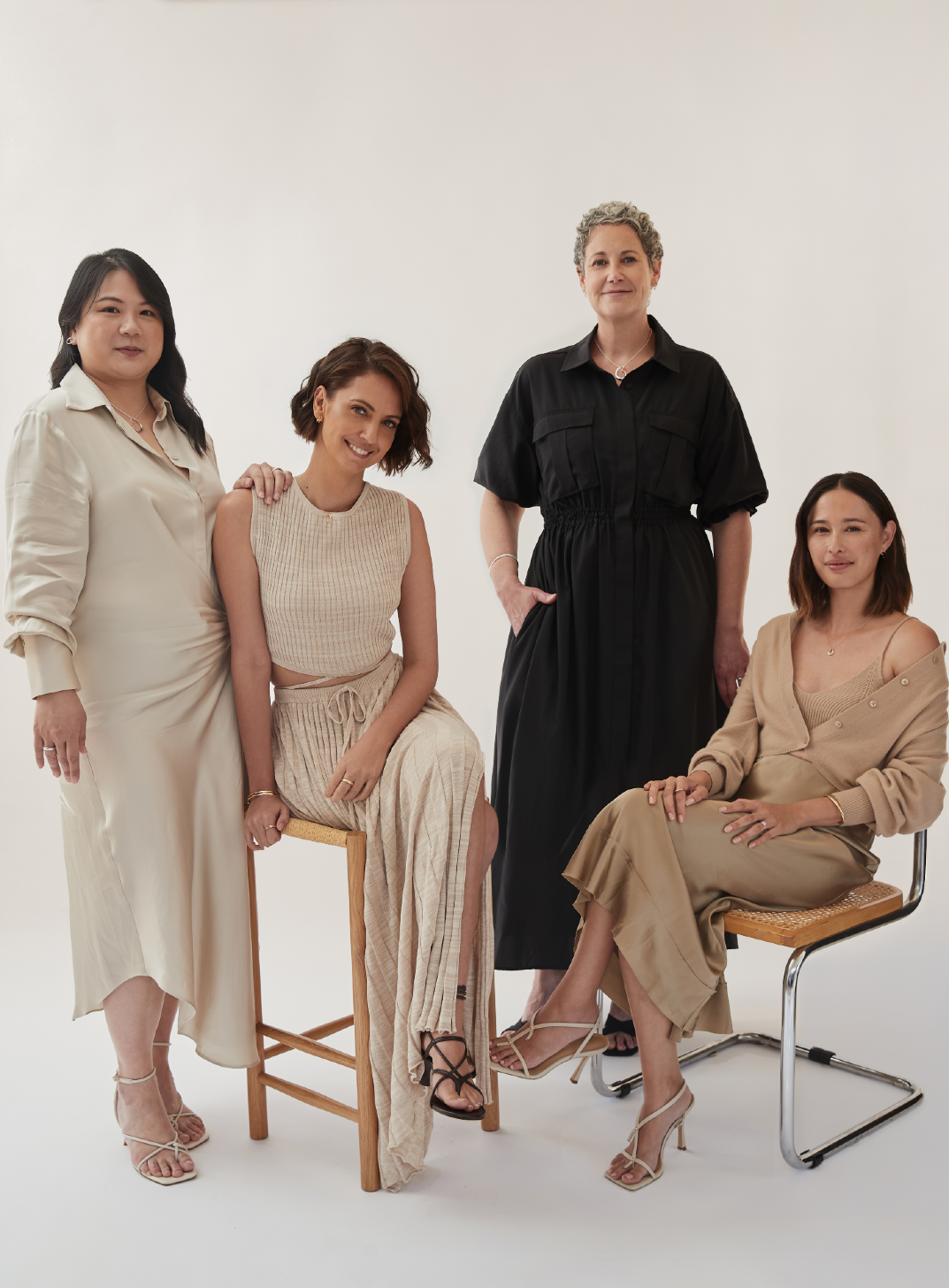 A photo of (from left to right): Dr Yeh Chen Lee, Brooke Boney, Siobhan O’Sullivan & Eleanor Pendleton for the 2021 OCRF x Georg Jensen campaign